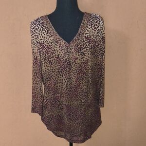 Liz Claiborne Animal Print V-neck Blouse with 3/4 Sleeves XL
